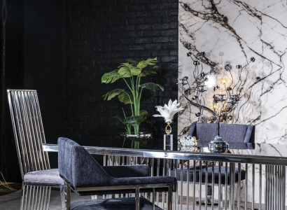 Esszimmer Stuhl Luxus Metall mit Textil Stühle Stil Modern Lehnstuhl